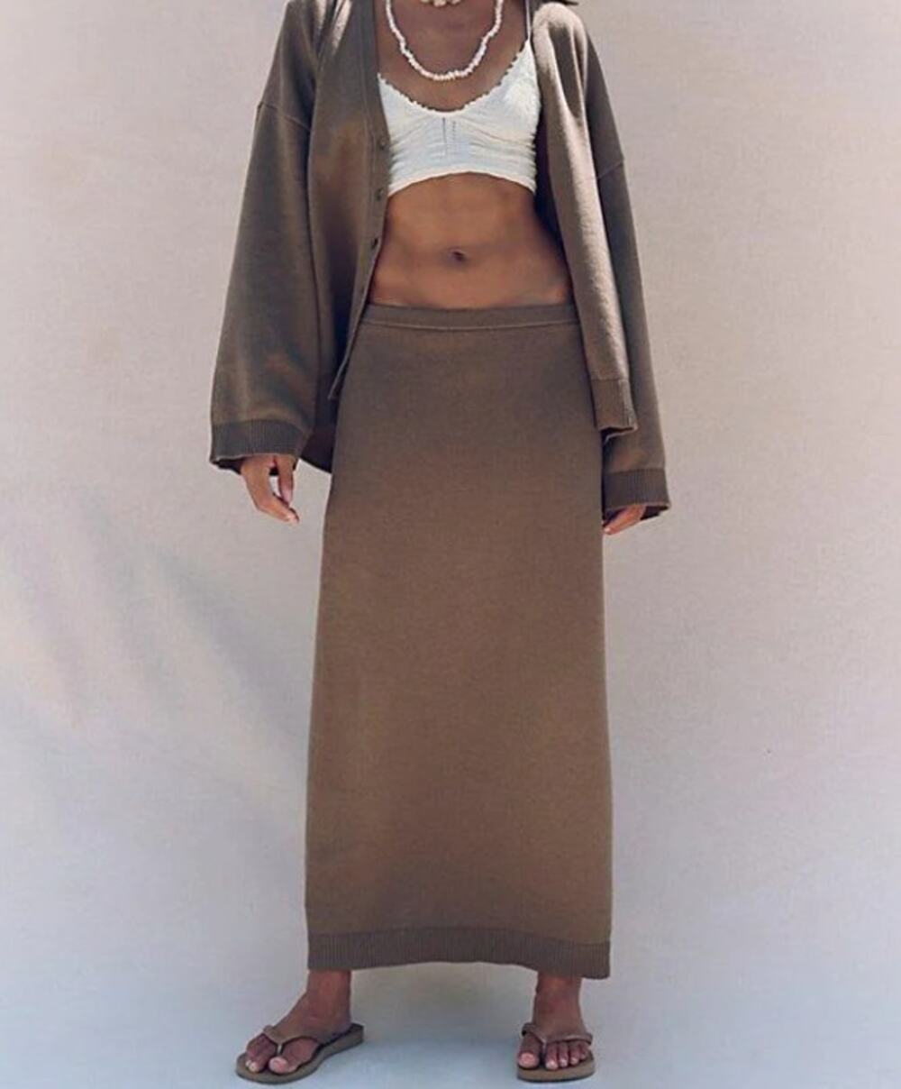 NWOT Free People free-est Gwenna Knit Maxi Skirt Size XS Brown 100% Cotton